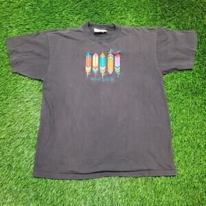 Vintage 90s Grand Canyon Feather Embroidered T-Shirt Mens Large Faded Black